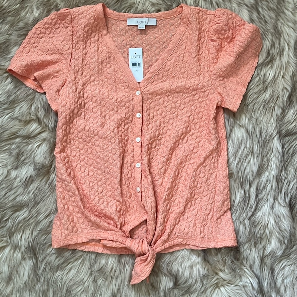 NWT LOFT XXS Coral Front Tie Top So Cute!